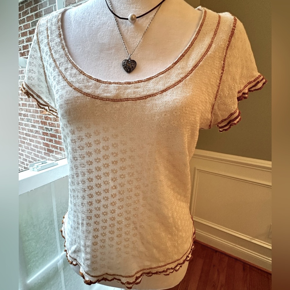 Free People Short Sleeve Lacy Shirt